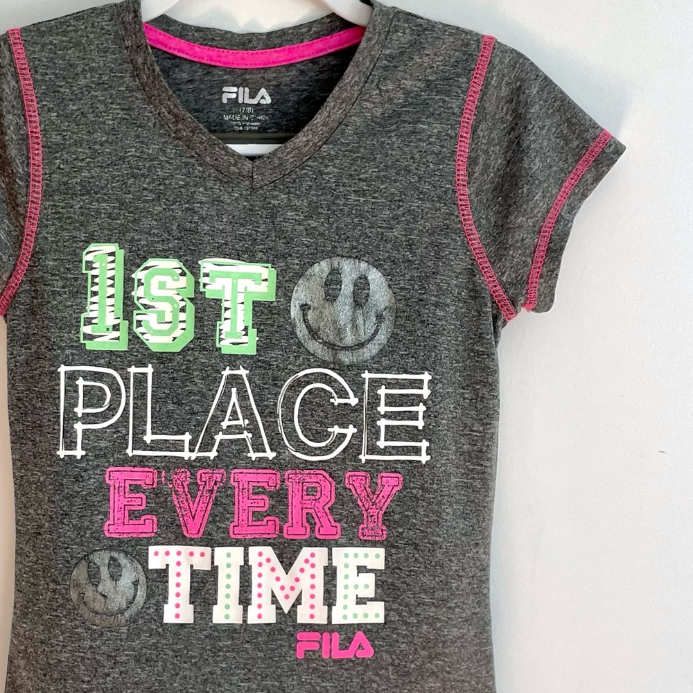 5/$21💥FILA 1st Place Every Time Athletic Tee, Super Lightweight, Gray & Pink